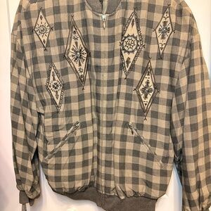 Plaid Bomber Vintage Jacket with Embroidered Diamonds